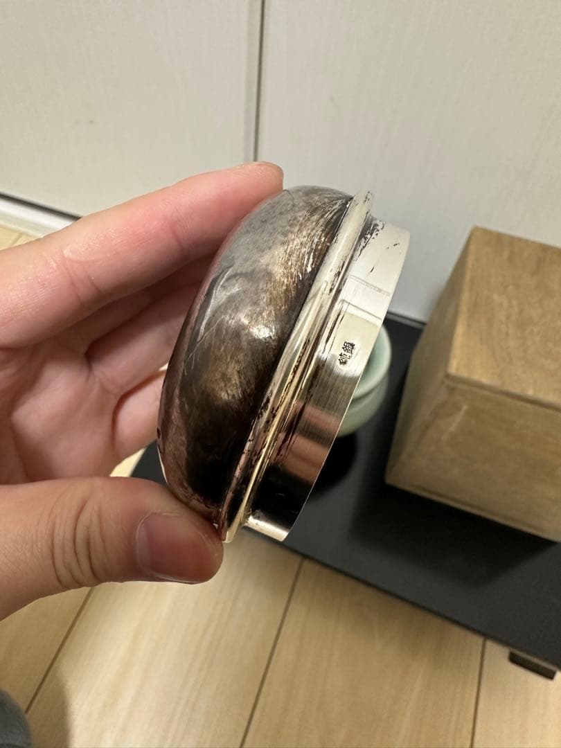 中国　青磁香炉　清時代　純銀刻印　火屋65g骨董古美術　アンティーク