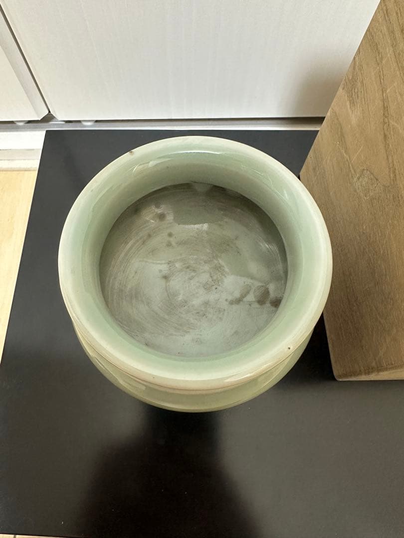中国　青磁香炉　清時代　純銀刻印　火屋65g骨董古美術　アンティーク
