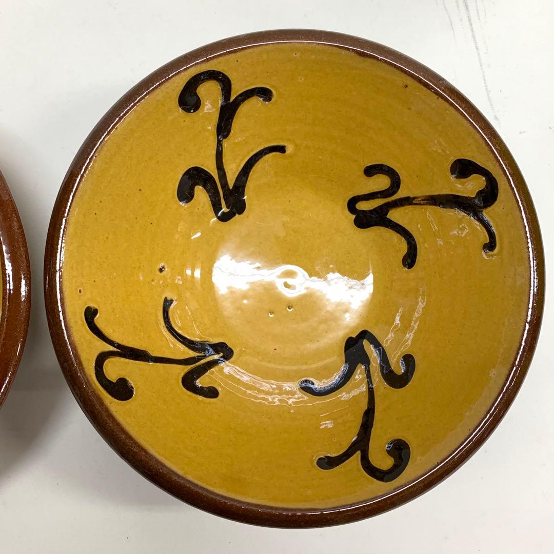 布志名焼 深鉢 ２点 直径17.6 cm スリップウエア 民藝 レトロ