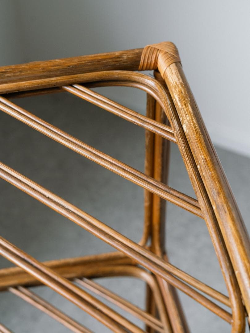 70-80's ラタン シェルフ 棚 ガラス ラック 藤家具 ミッドセンチュリー