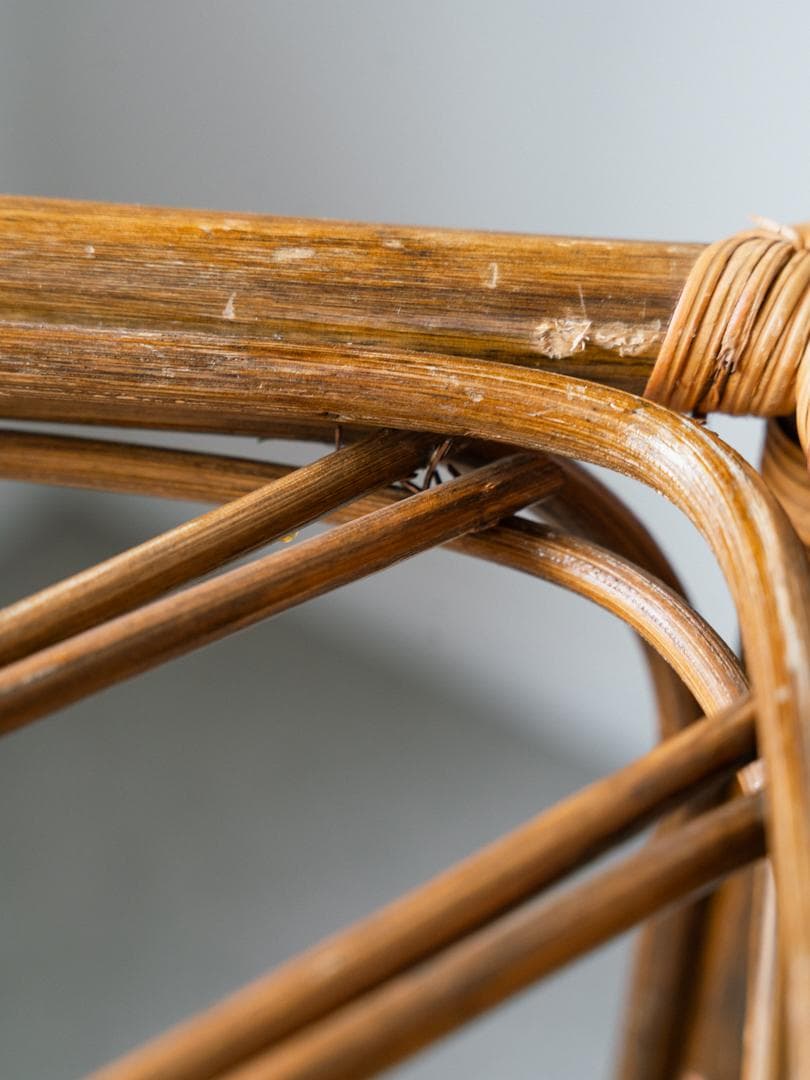 70-80's ラタン シェルフ 棚 ガラス ラック 藤家具 ミッドセンチュリー