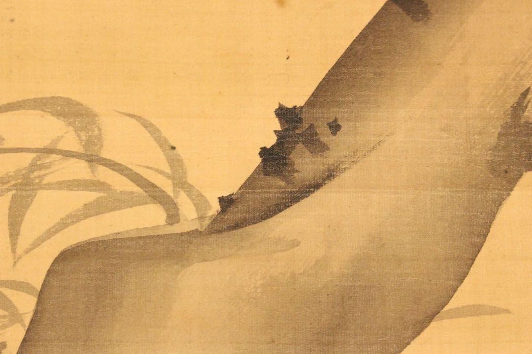 No5896 掛軸　在印　川端玉章　柳蔭兜虫図　絹本　共箱　古美術　送料無料