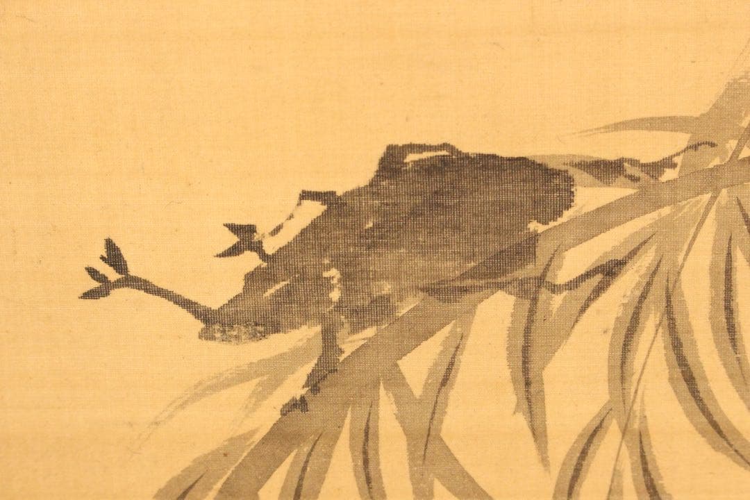 No5896 掛軸　在印　川端玉章　柳蔭兜虫図　絹本　共箱　古美術　送料無料