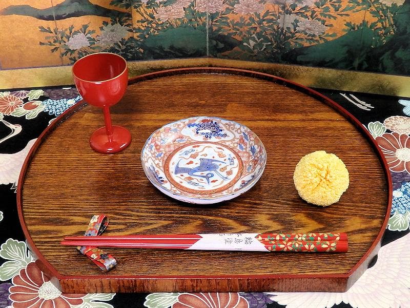 古伊万里　金襴手　鶴に七宝紋の図　4寸皿　5枚　D048AS-DAr