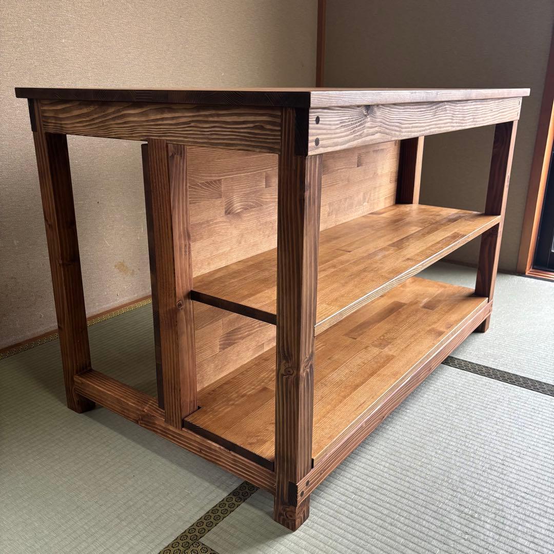 ハンドメイド　カウンター収納付　テーブル　オーダー受け付けます。