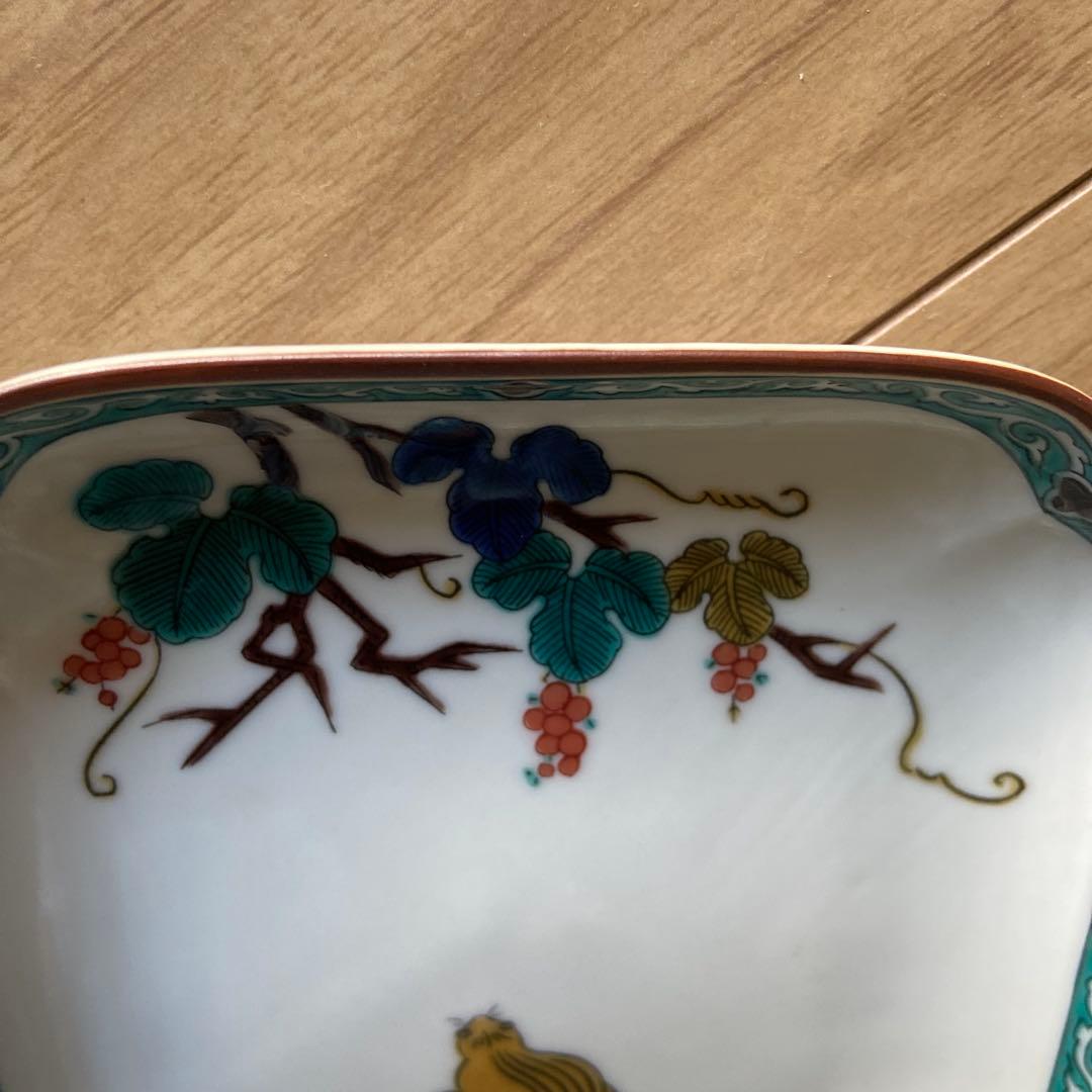 九谷焼 青郊窯 小皿5枚セット 鳥と植物の絵柄／角皿16cm