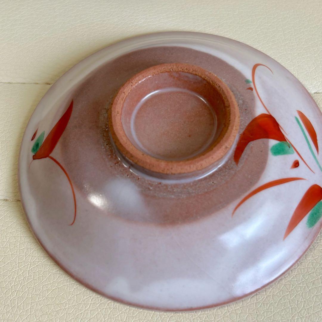 たち吉　萩釉赤絵　蓋付き碗揃　5客セット　飯碗　煮物碗　雑煮碗　土物　ピンク