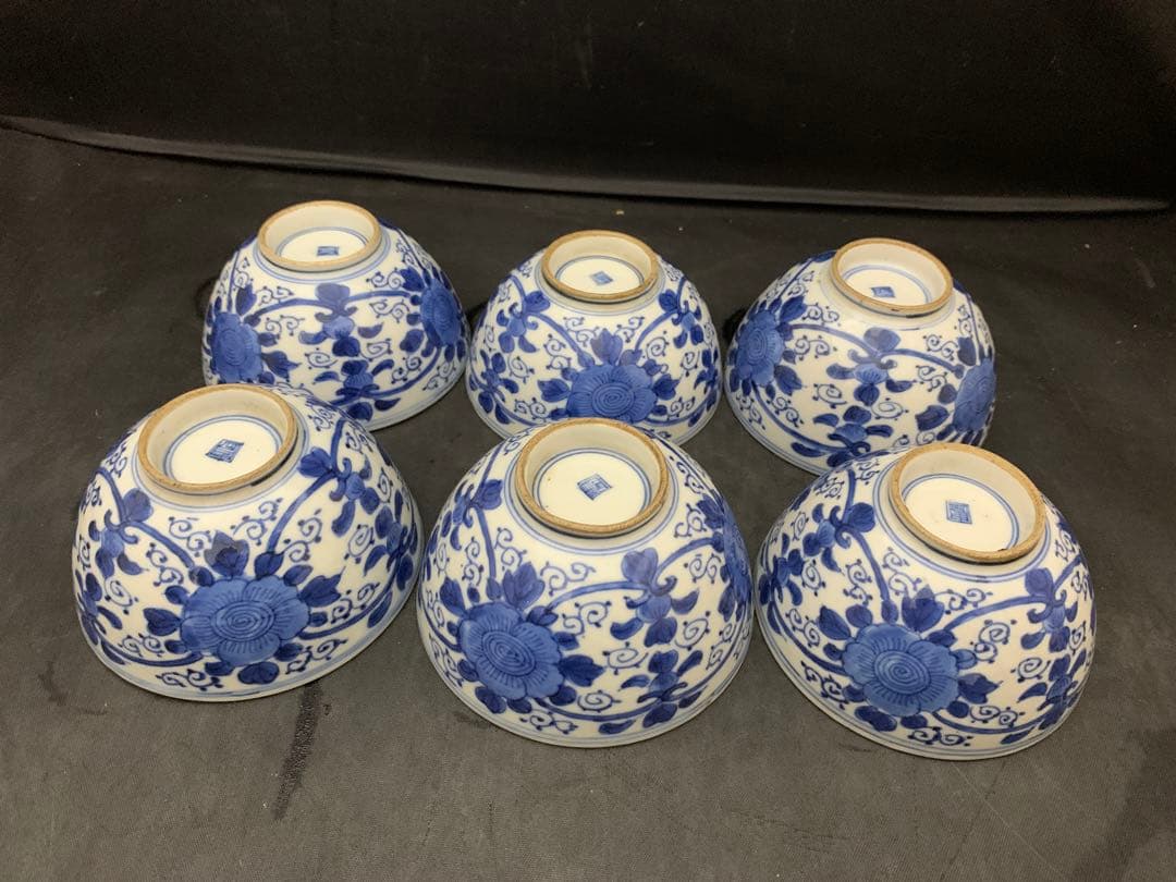 古伊万里　蓋付　飯茶碗　7客　時代　器