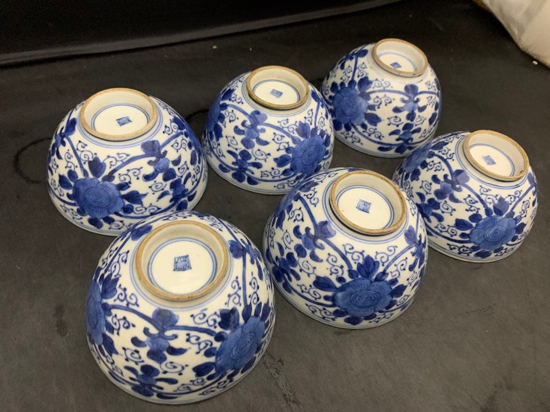 古伊万里　蓋付　飯茶碗　7客　時代　器