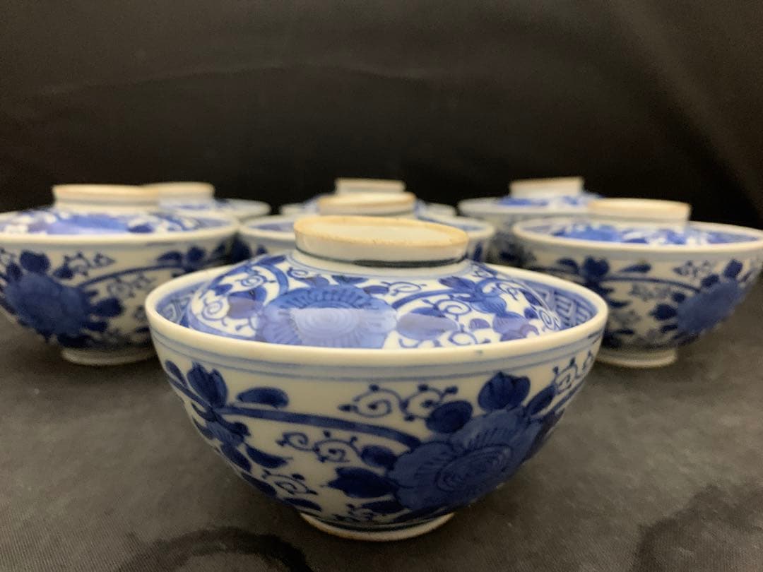 古伊万里　蓋付　飯茶碗　7客　時代　器