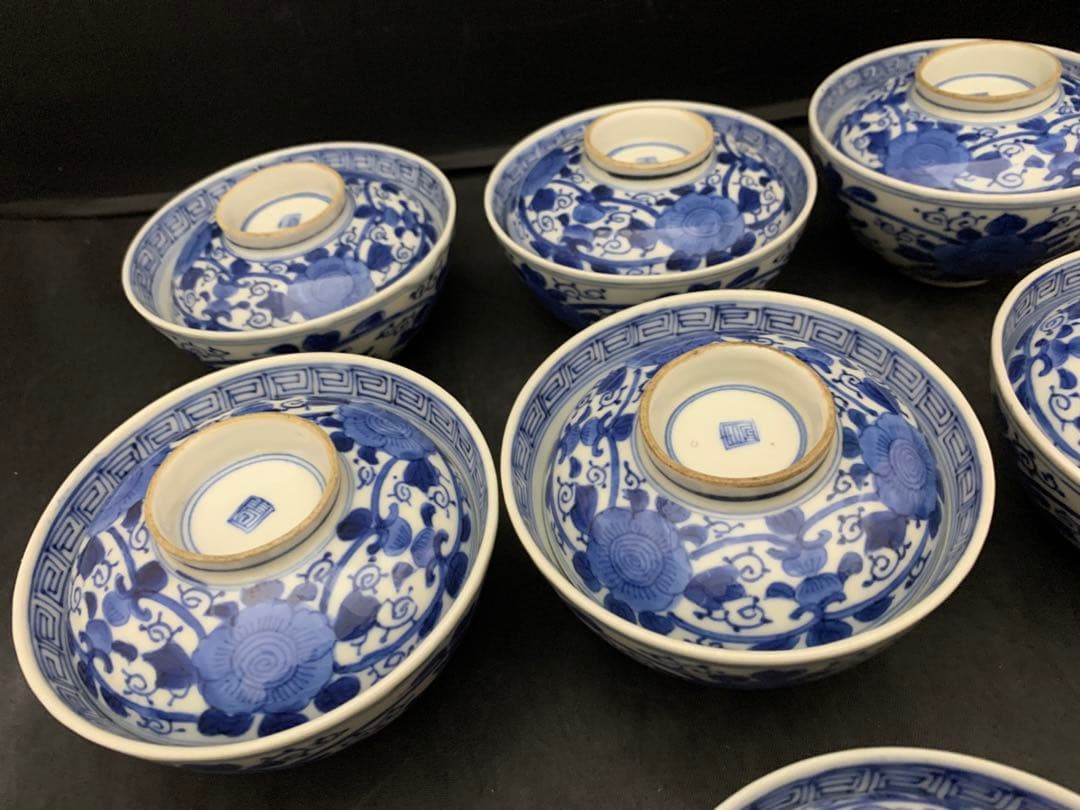 古伊万里　蓋付　飯茶碗　7客　時代　器