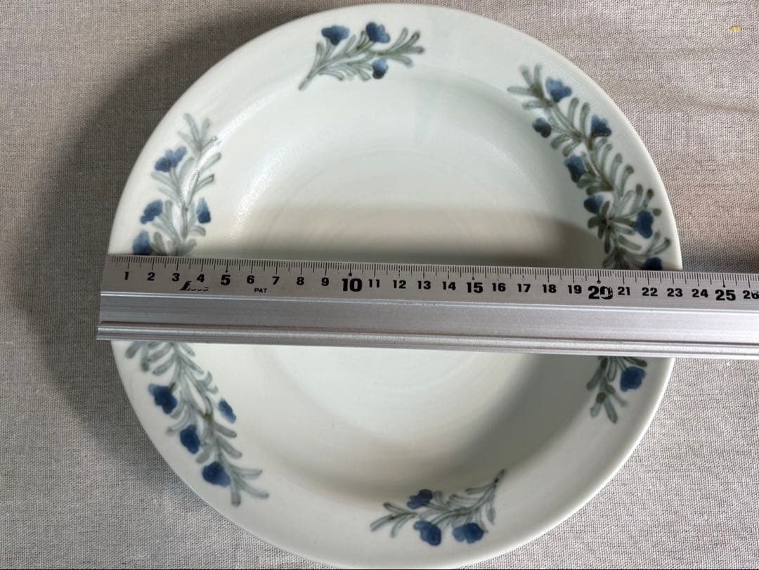 堀畑蘭　7.5寸深皿 鉄絵 ローズマリー 青