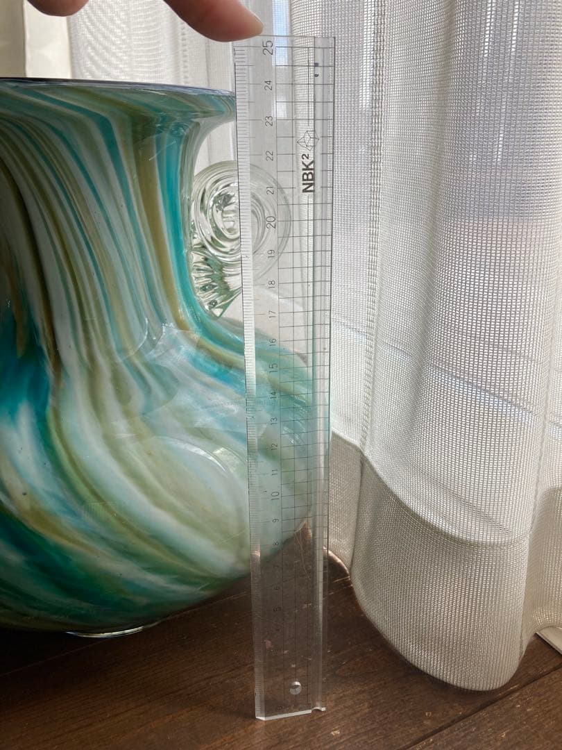 青緑マーブル模様のガラス花瓶　ヴィンテージ　アンティーク