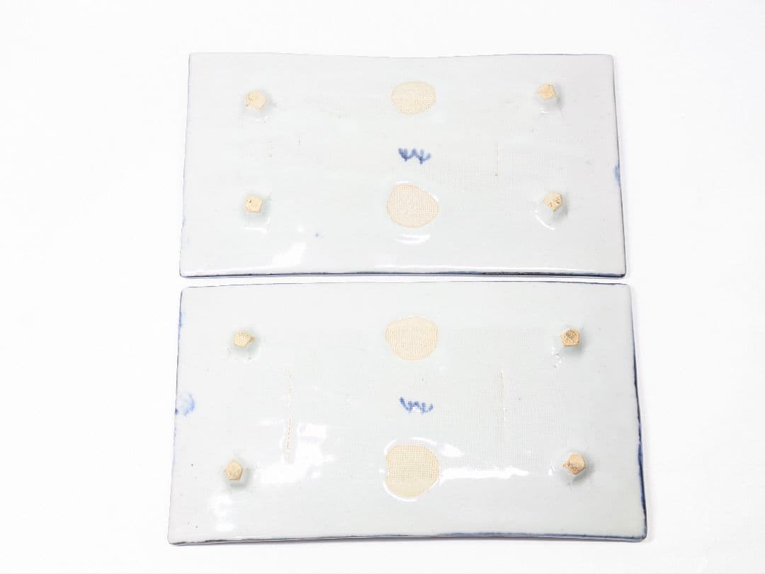 草の頭窯 青山禮三 作 染付 花鳥文 長角皿 五客