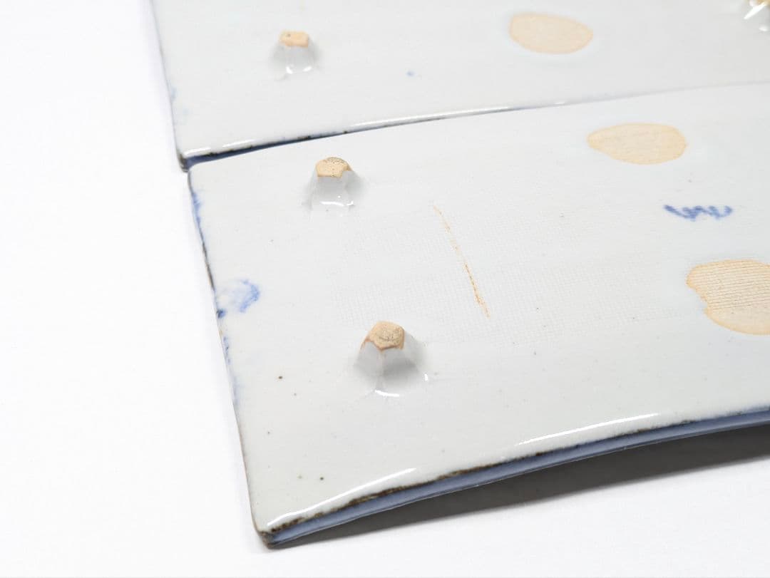 草の頭窯 青山禮三 作 染付 花鳥文 長角皿 五客