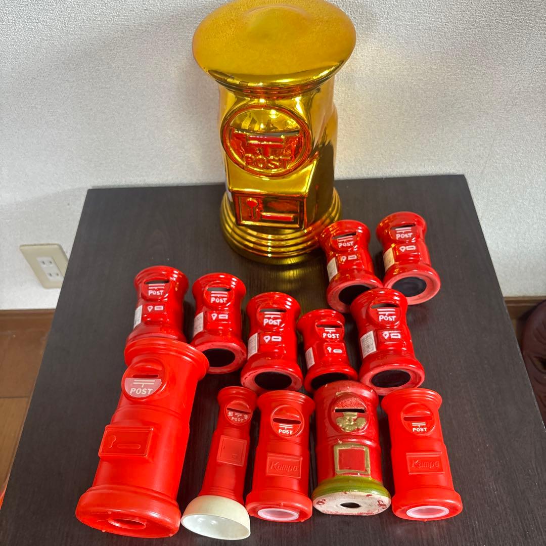 昭和レトロ 郵便ポスト貯金箱 13個セット ミニポスト 赤 陶器 プラスチック