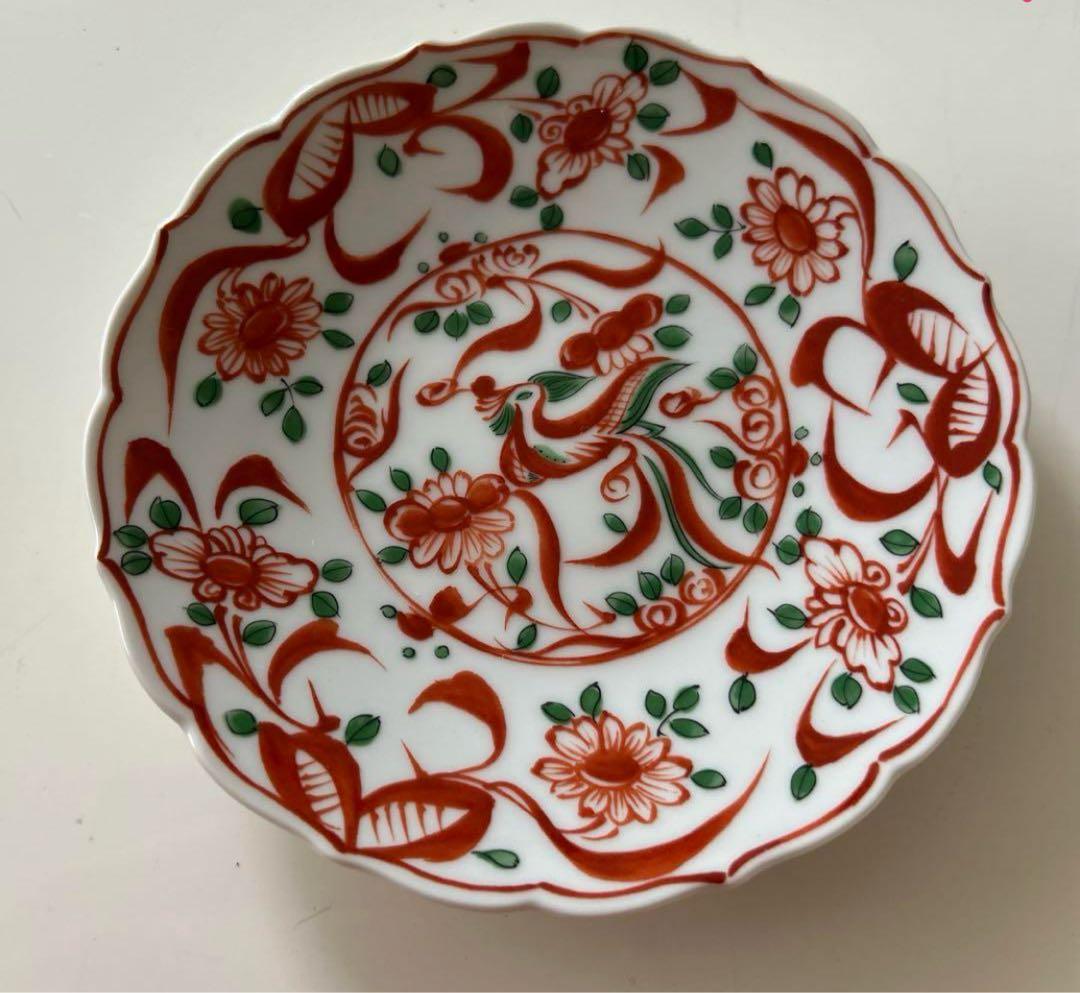 新品◆橘吉　赤絵　花鳥　銘々皿　5枚セット　15cm たち吉