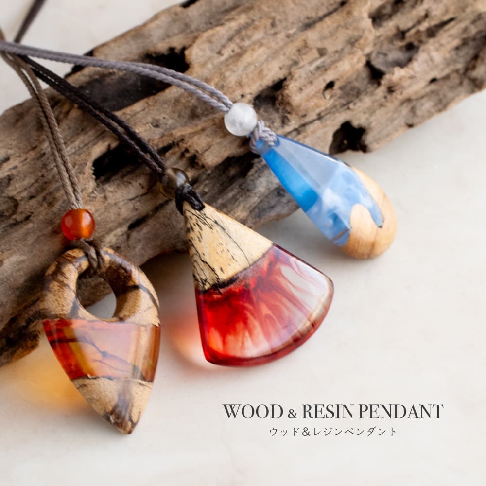 ウッドレジンネックレス Flameハンドメイドネックレス ナチュラルアクセサリー