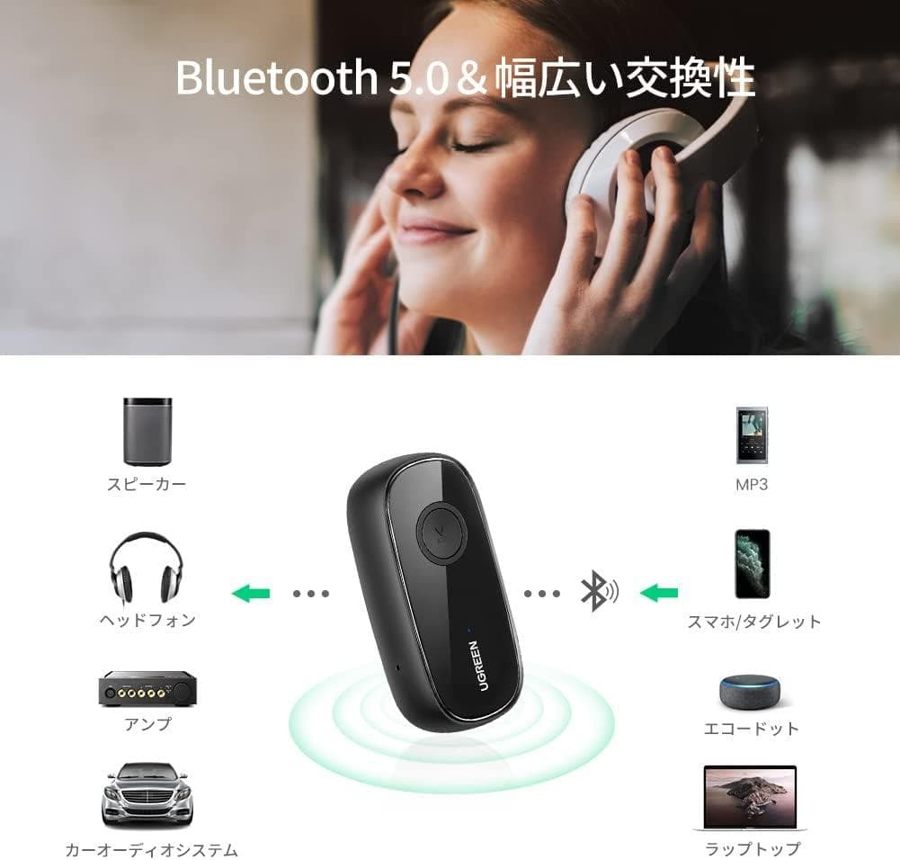 Bluetooth 5.0 レシーバー 3.5mm オーディオ