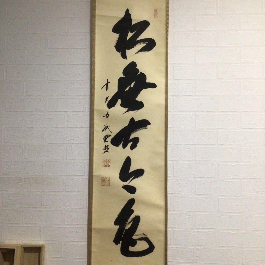 Ｍ７９８　掛軸　大徳寺　藤井誡堂　『松無古今色』　木箱　『真作』　肉筆　一行書