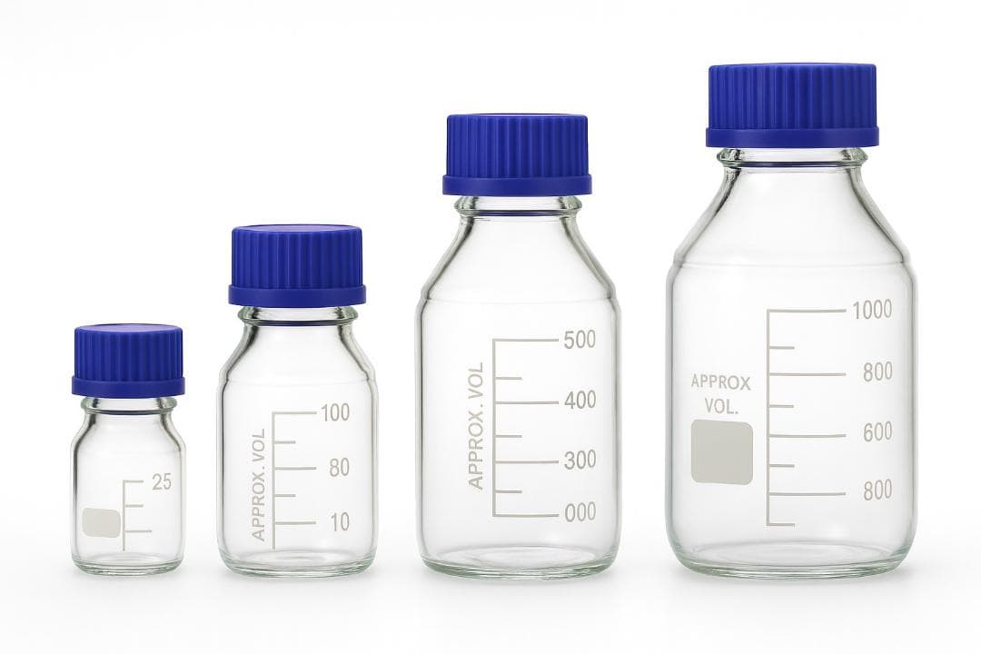 1000ml 目盛り耐熱ガラス瓶 青いキャップ 目盛り付き　10個セット