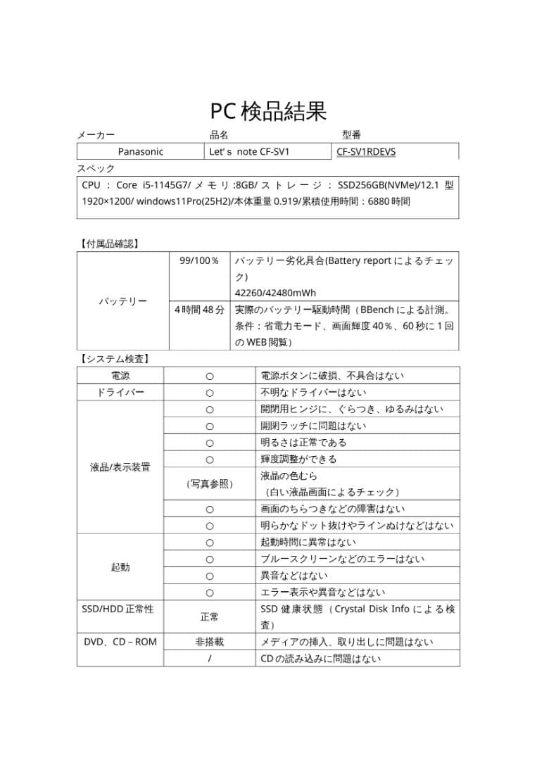 レッツノートCF-SV1/Core i5（11世代)/Office