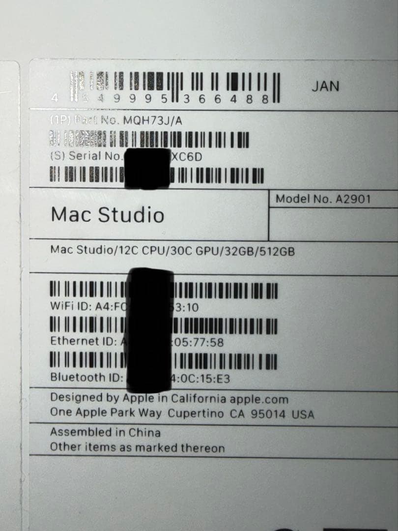 Mac Studio M2 Max 30コアGPU 32GB 512GB 美品