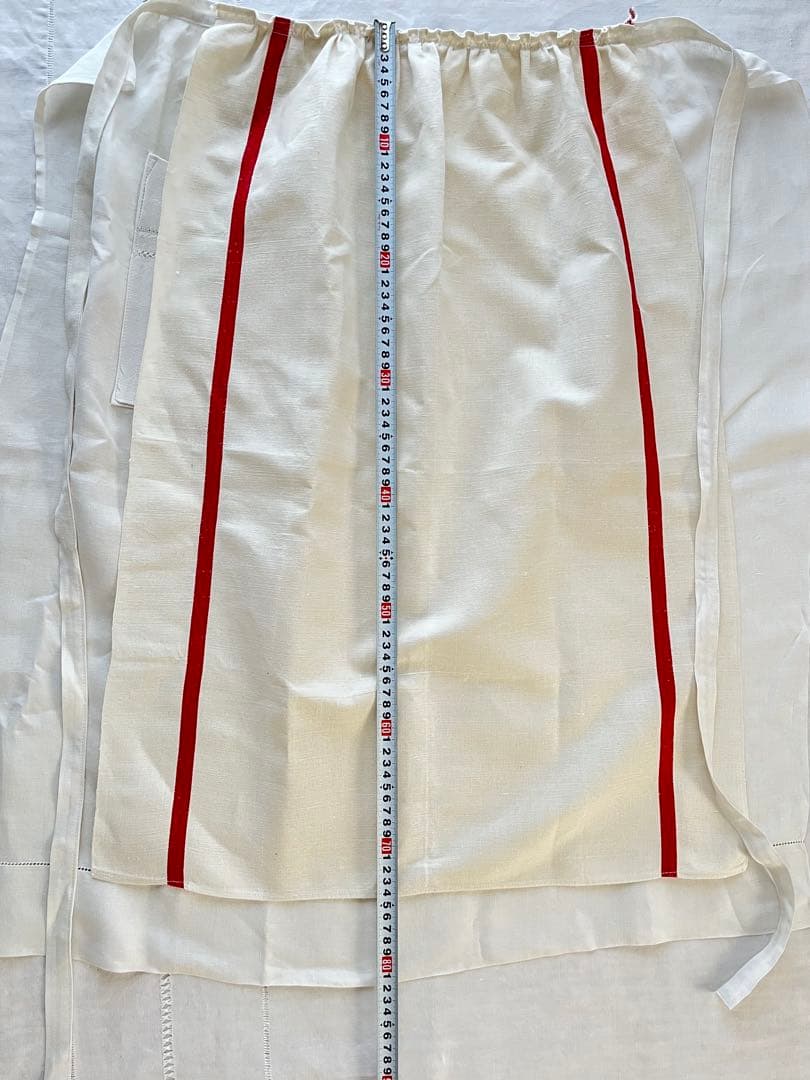 【美品】フランスアンティーク 赤ライン ギャルソンエプロン[350.1793]