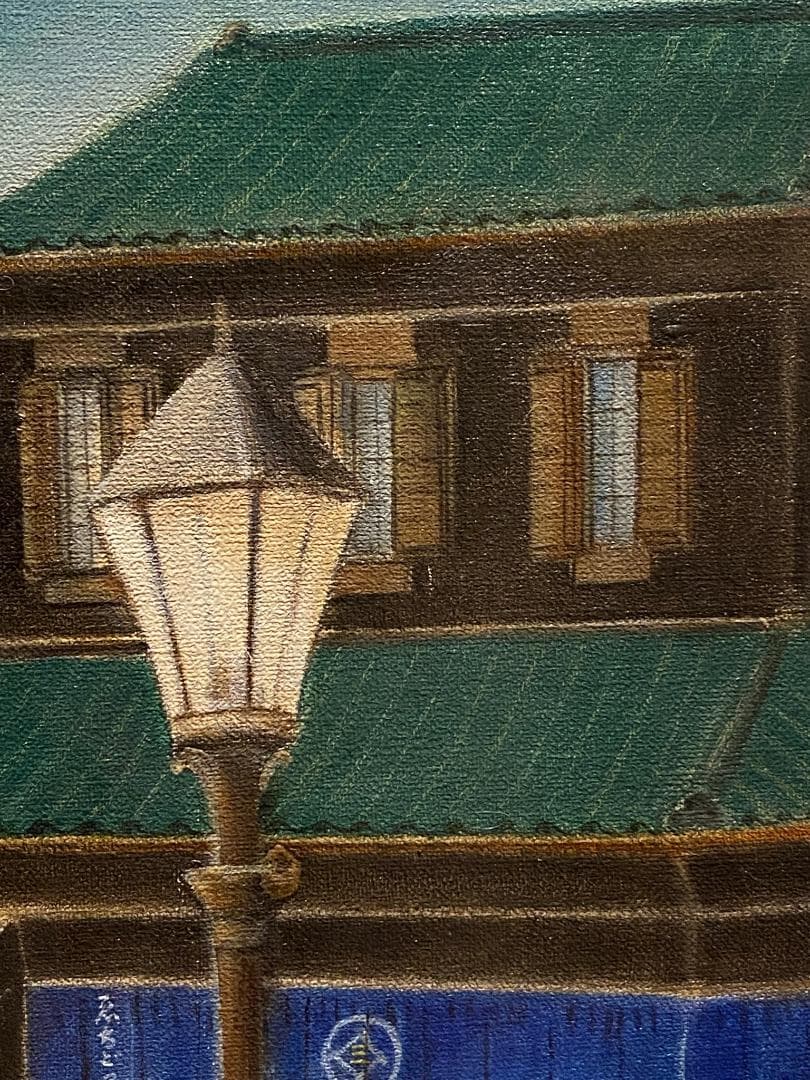 「真作」作者不明　街景画　油絵　油彩画　直筆サイン　額装　F10号