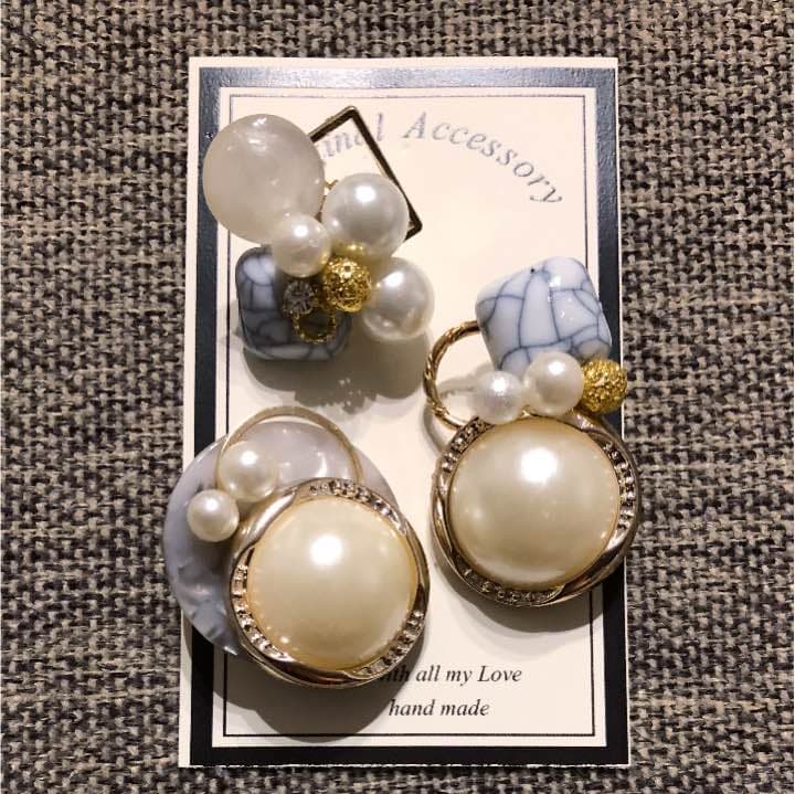 067☻ハンドメイド*お得な3点set 大粒パール クリップ イヤーカフ