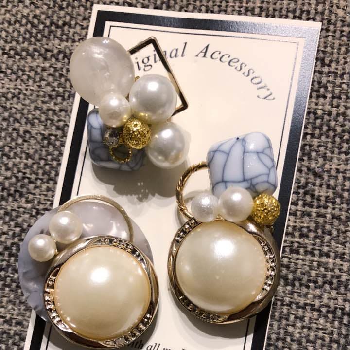 067☻ハンドメイド*お得な3点set 大粒パール クリップ イヤーカフ