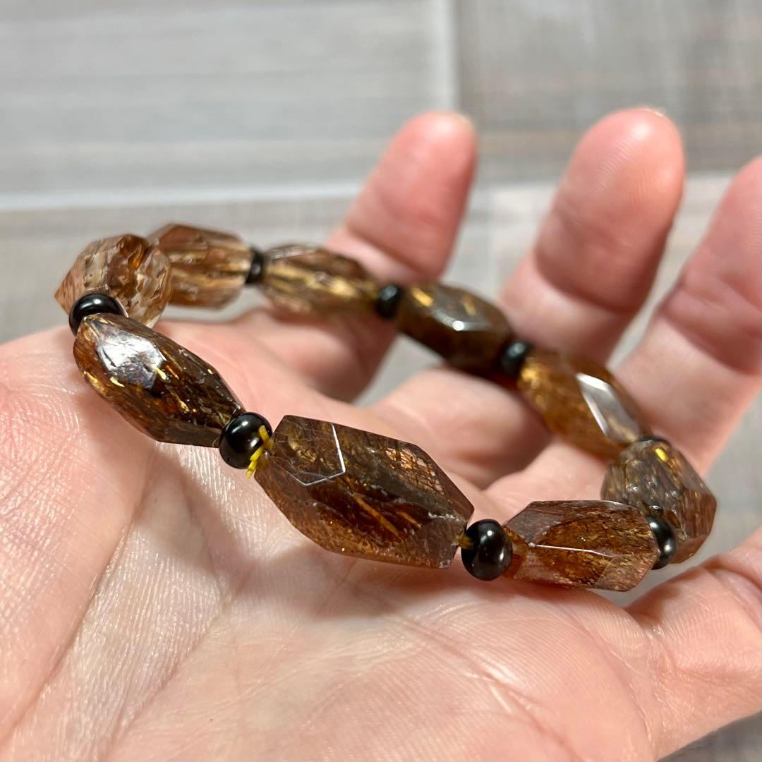 内径18cm オレンジブラウンルチル　カットブレスレット　ルチルクォーツ