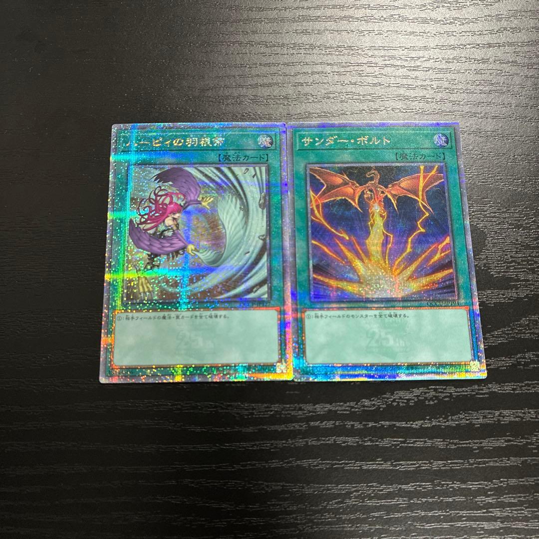 遊戯王　サンダーボルト、ハーピィの羽根箒　25thシークレットレアセット