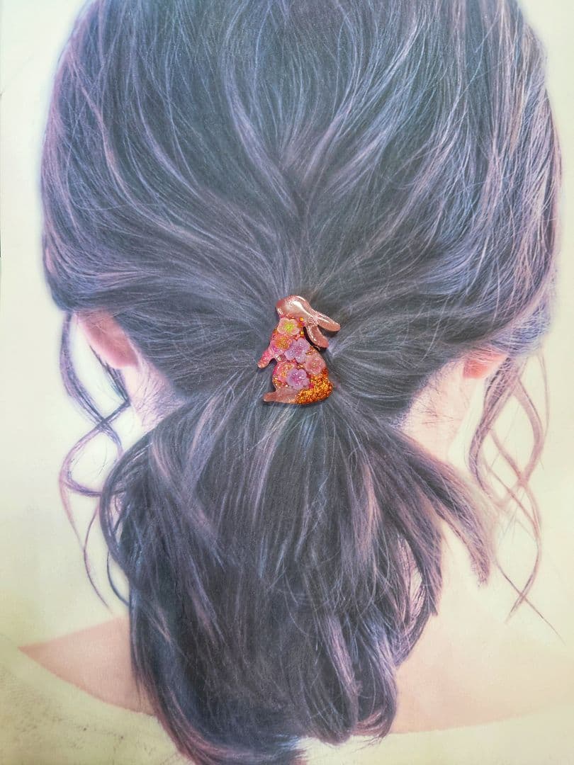 レジン　猫　うさぎ　ヘアゴム　ブローチ　ポニーフック　No.550