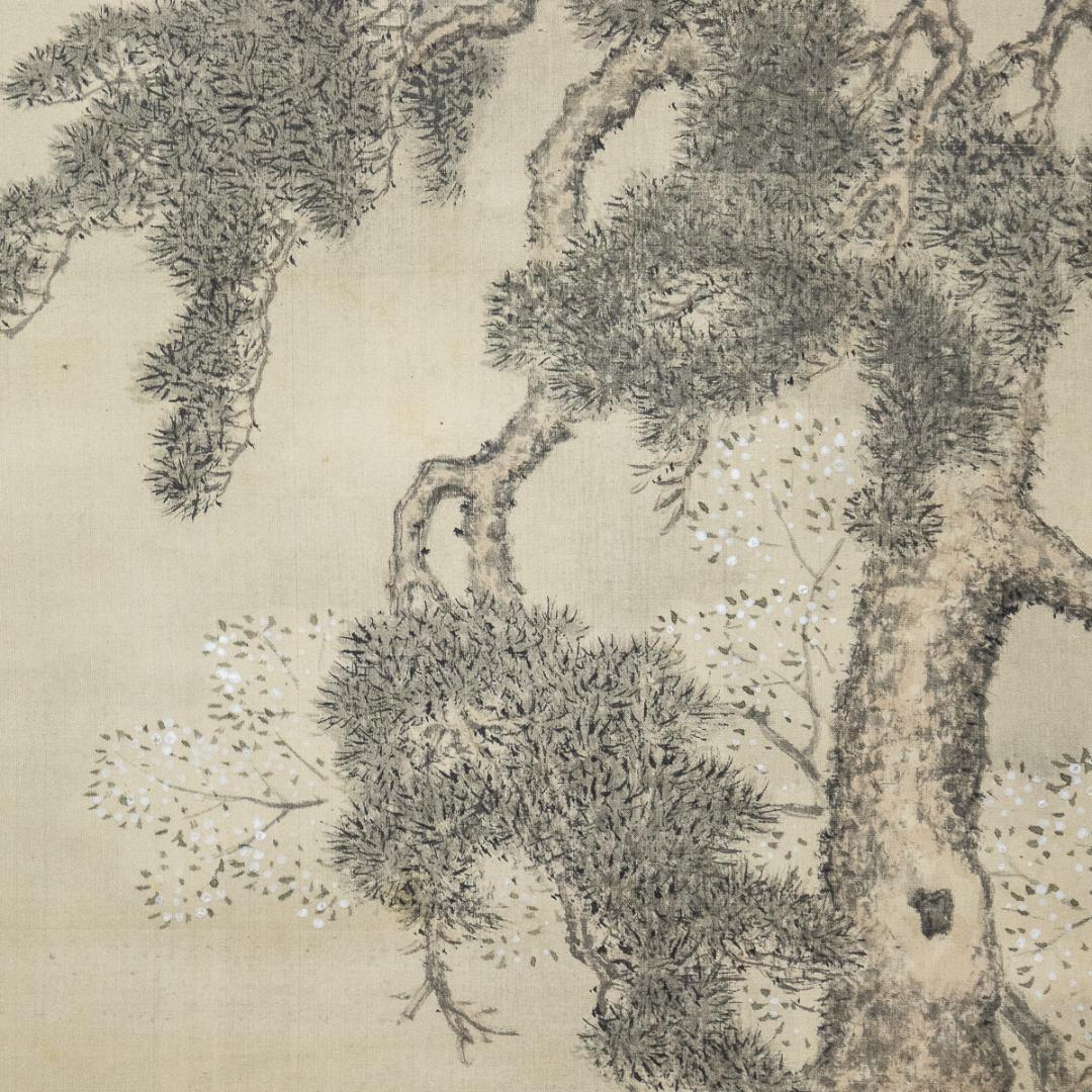 掛軸-987　今尾景年　嵐峡之図　共箱  桜花　京都風景