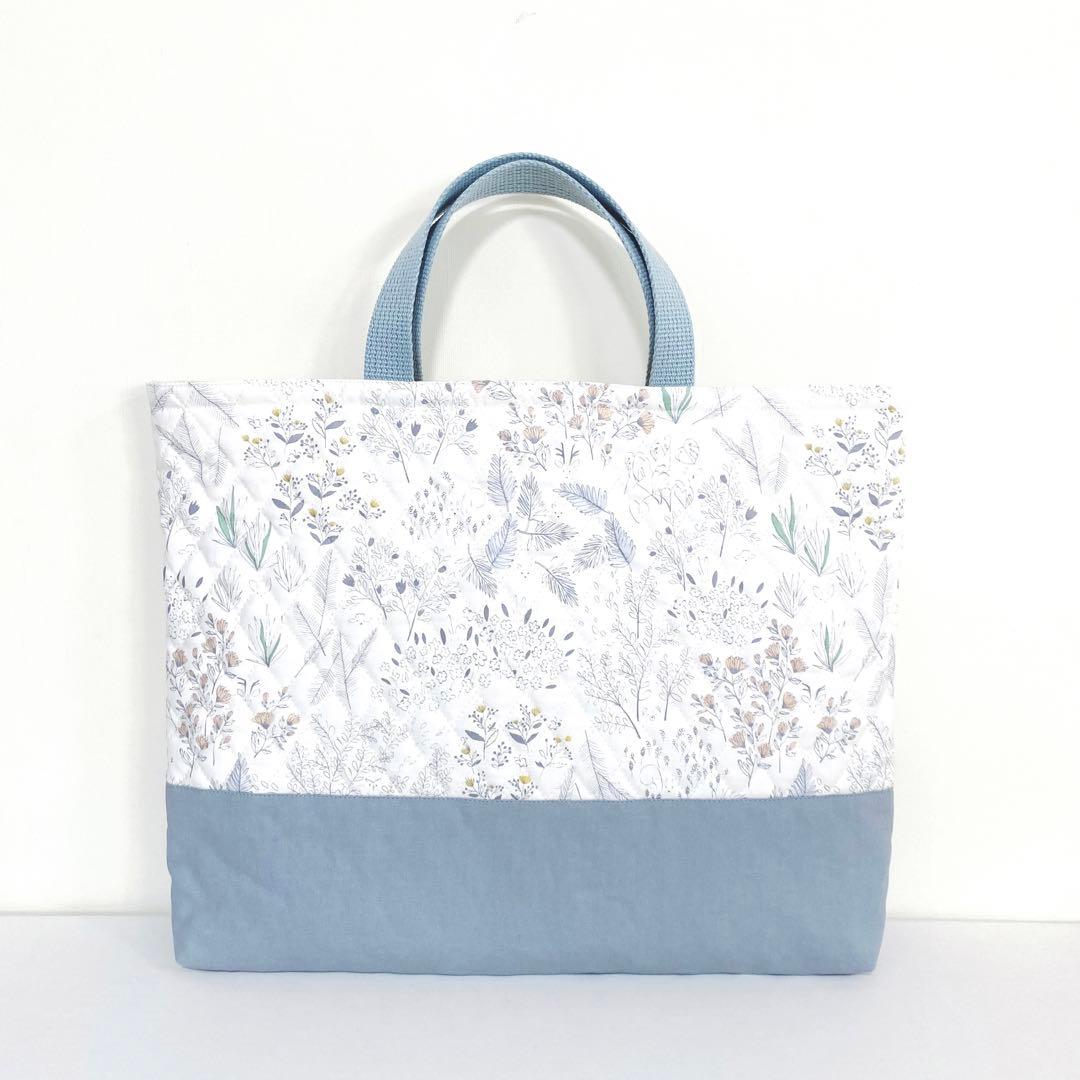 キルティング　入園入学　2点セット　キルト　森　動物　くすみブルー