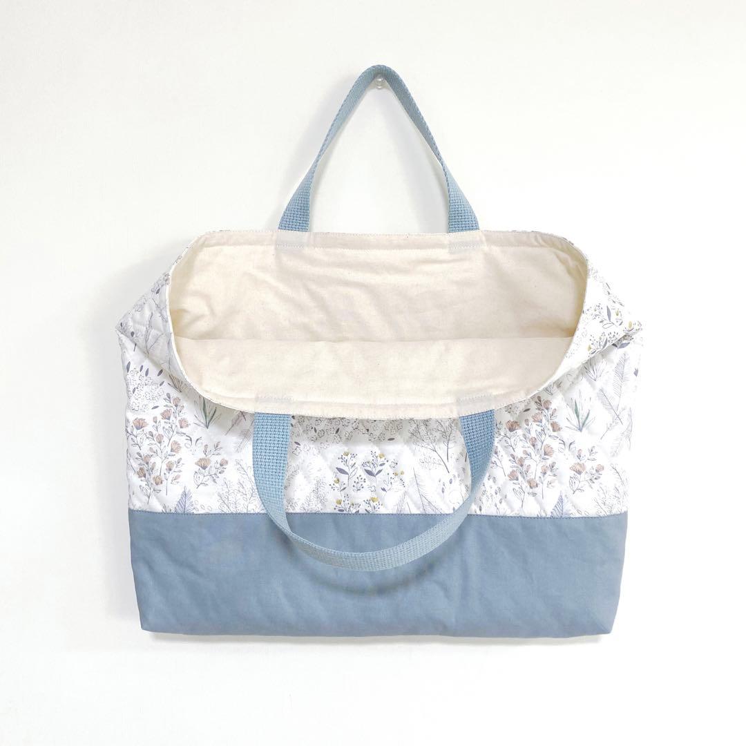 キルティング　入園入学　2点セット　キルト　森　動物　くすみブルー