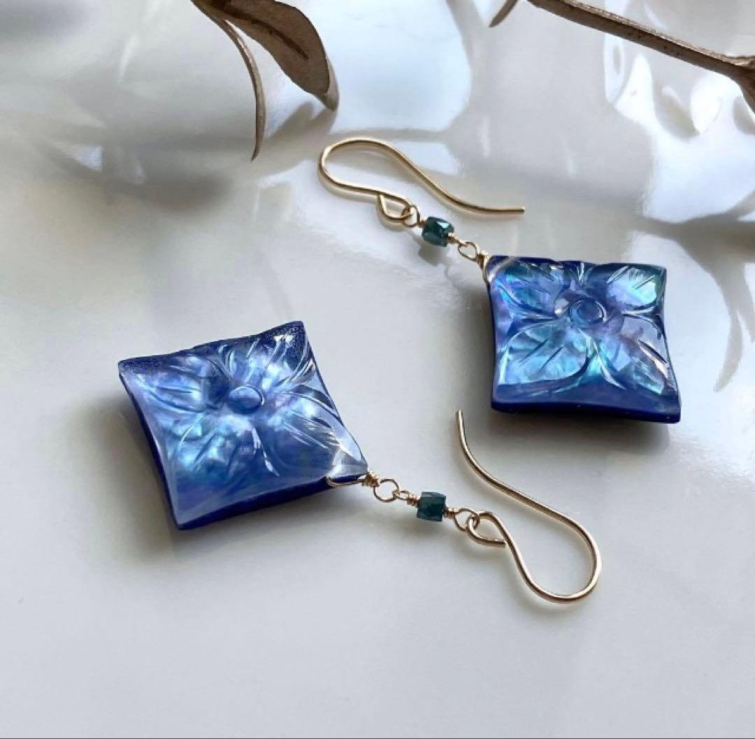 廃盤レア商品◆一点物✧ラメ入りアマゾナイト×コロンビアエメラルドピアス