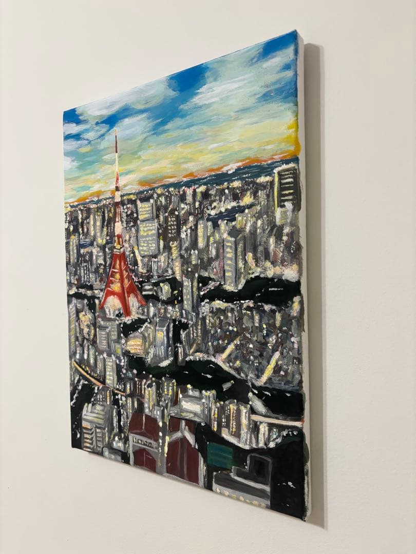 東京タワー　夕焼け　夜景　アクリル画　キャンバス　F-4
