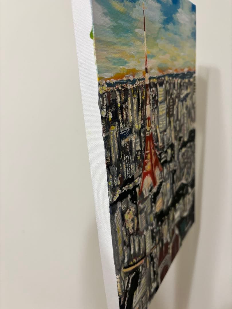 東京タワー　夕焼け　夜景　アクリル画　キャンバス　F-4