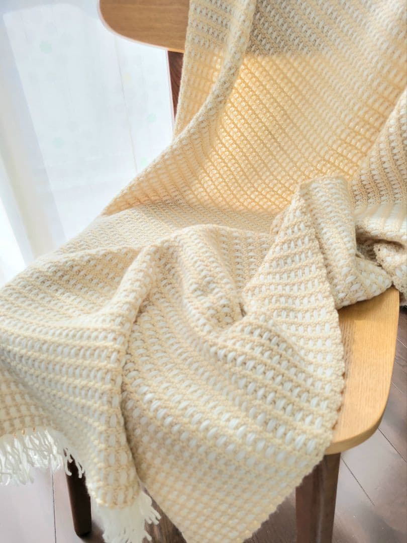 シンプルブランケット～ミルクティー色 膝掛け ソファーカバー 手編み