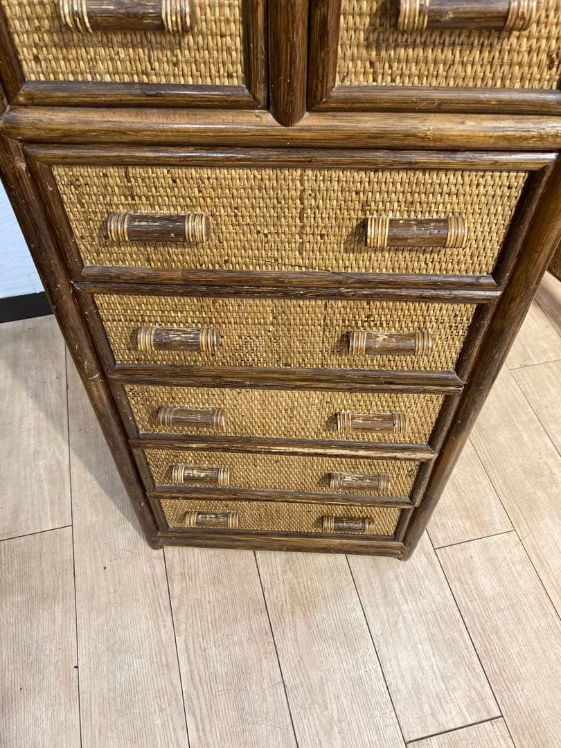 ラタン籐チェスト 家具 6段 タンス　レトロ アンティーク