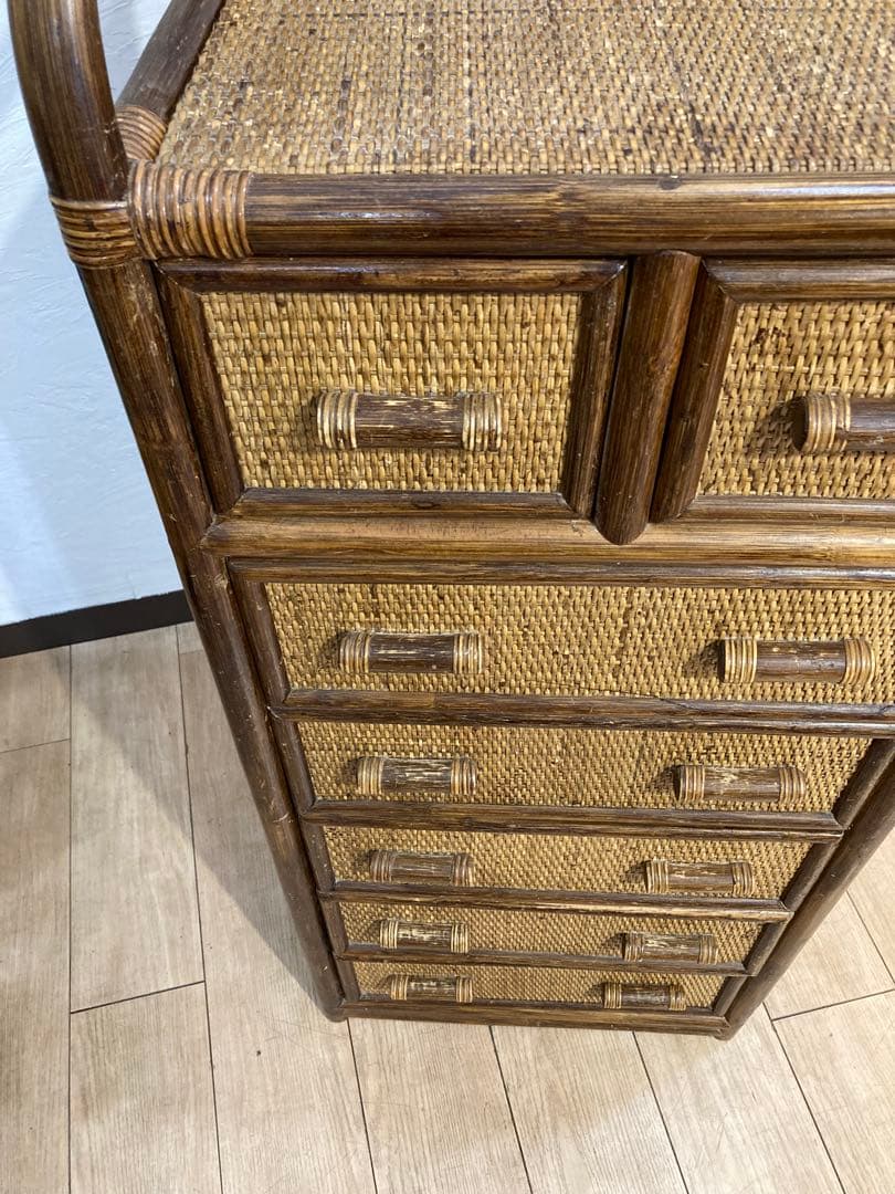 ラタン籐チェスト 家具 6段 タンス　レトロ アンティーク