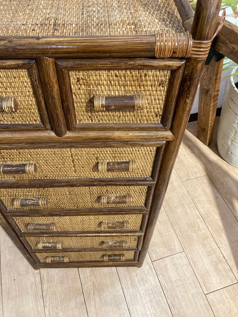 ラタン籐チェスト 家具 6段 タンス　レトロ アンティーク
