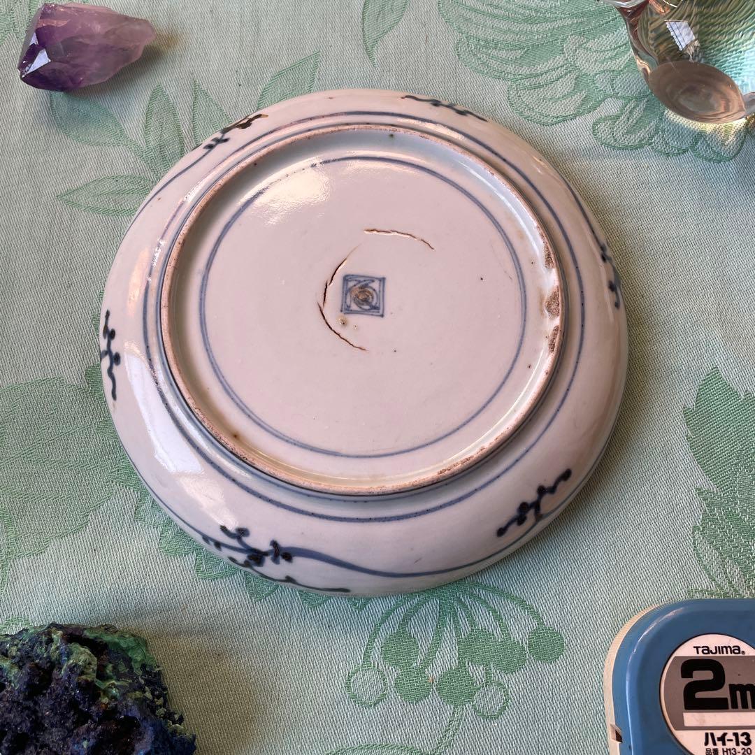 江戸中期　古伊万里　熨斗　松竹梅　吉祥紋様　染付　輪花型　中皿　6寸皿