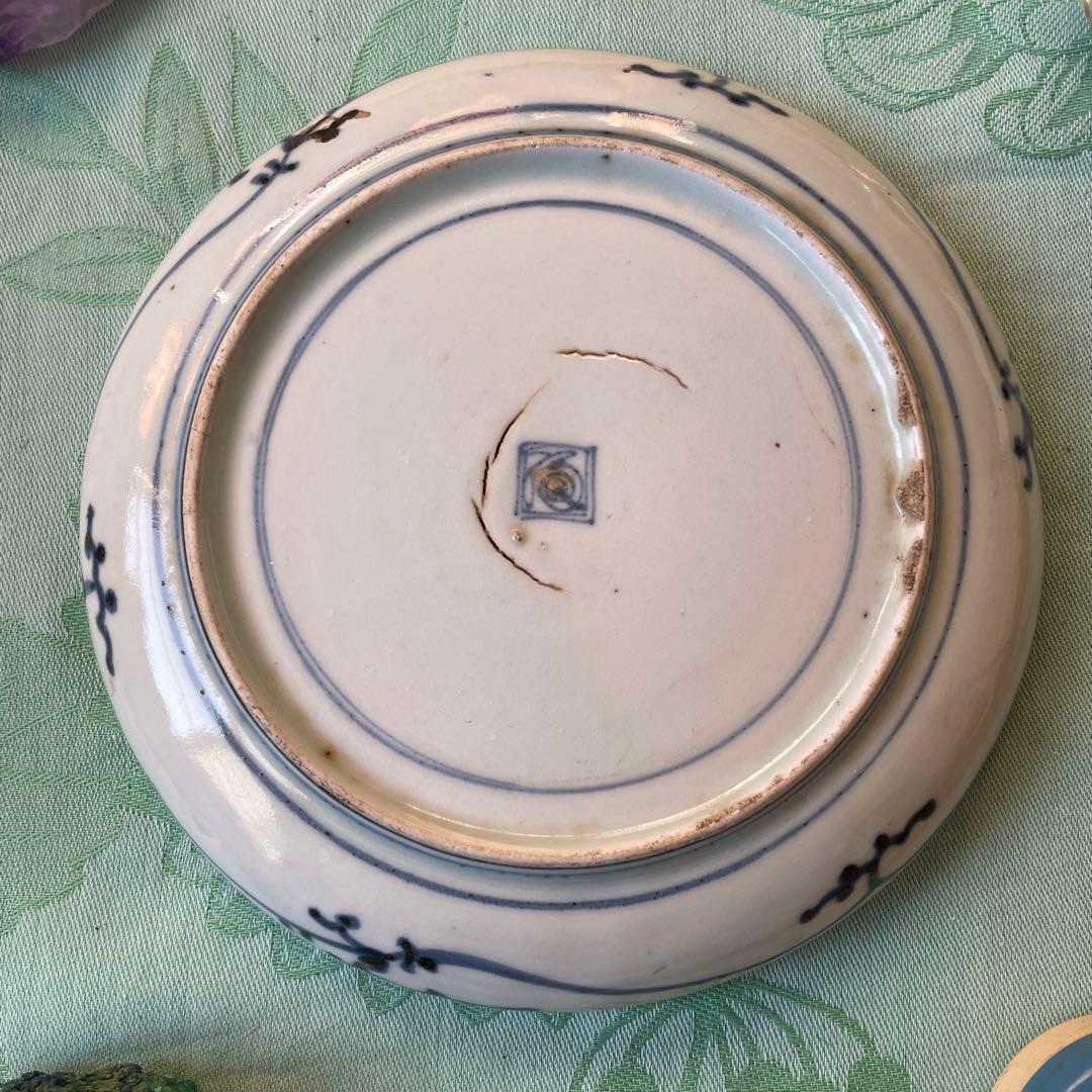 江戸中期　古伊万里　熨斗　松竹梅　吉祥紋様　染付　輪花型　中皿　6寸皿