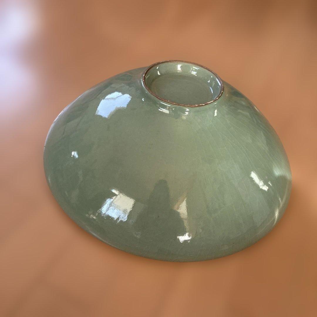青磁　お椀型花器　生け花華展用に