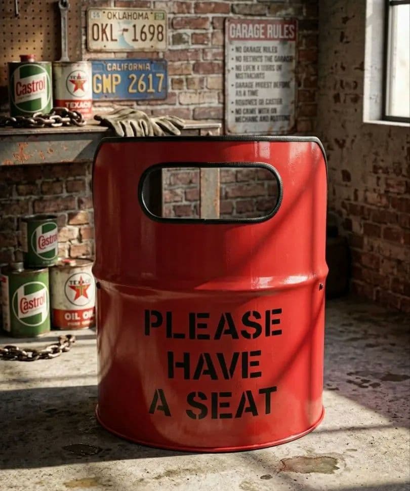 remakeドラム缶1人掛けチェア‼️レッドステンシル