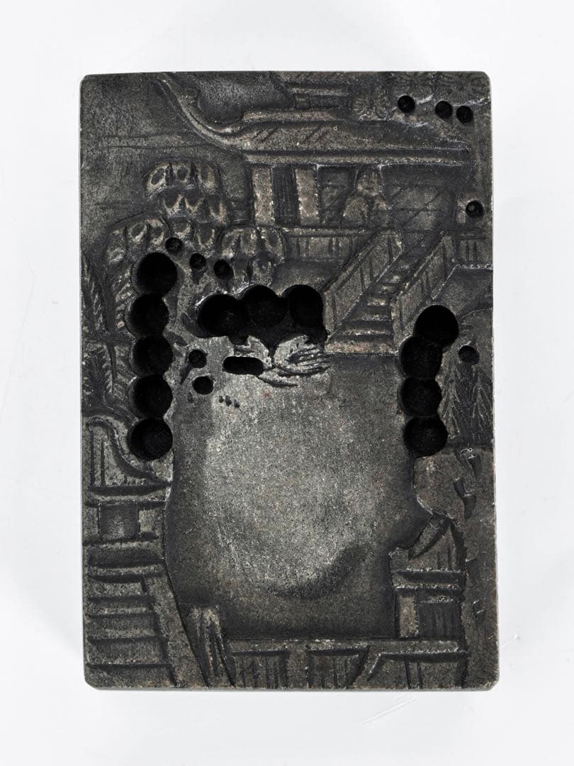 時代物 小型 端渓硯 蘭亭硯 盒硯 風景彫刻 文房四宝 書道具 唐物 533g