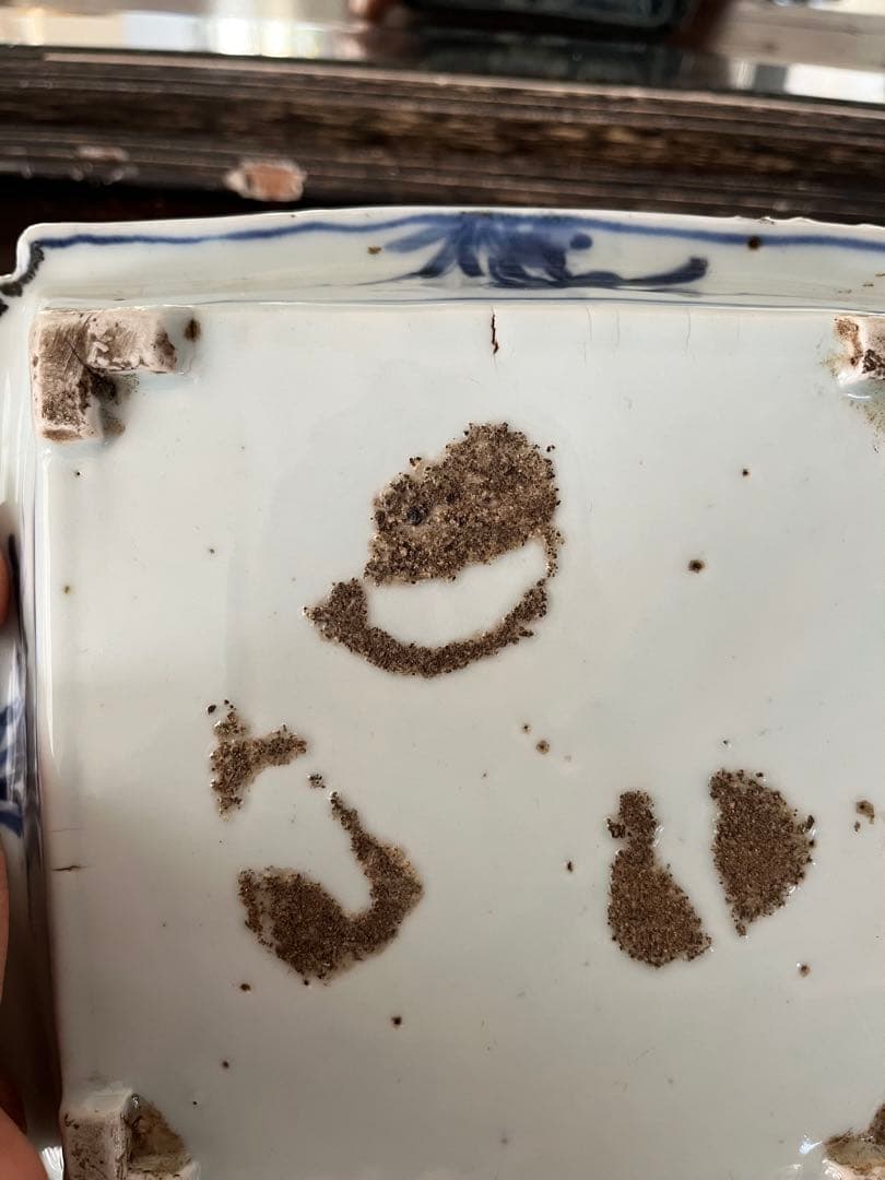 希少　中国骨董　明時代　天啓　古染付　牛車翁　紗綾紋　隅切角皿　古伊万里　清朝期